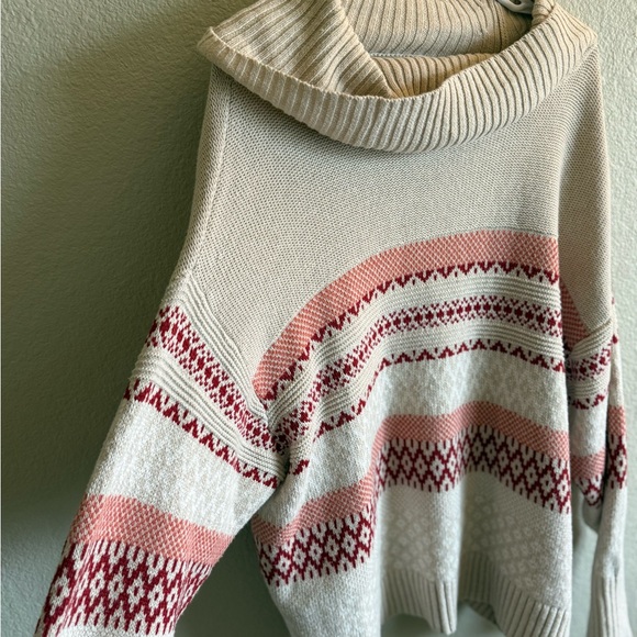 FRYE Cowl Neck Sweater Fair Isle Plus Size Turtleneck Knit Sweater 1X - Picture 4 of 10